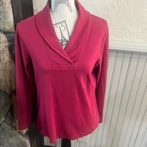 L.L. Bean Pink/Red Blouse with Shawl Collar